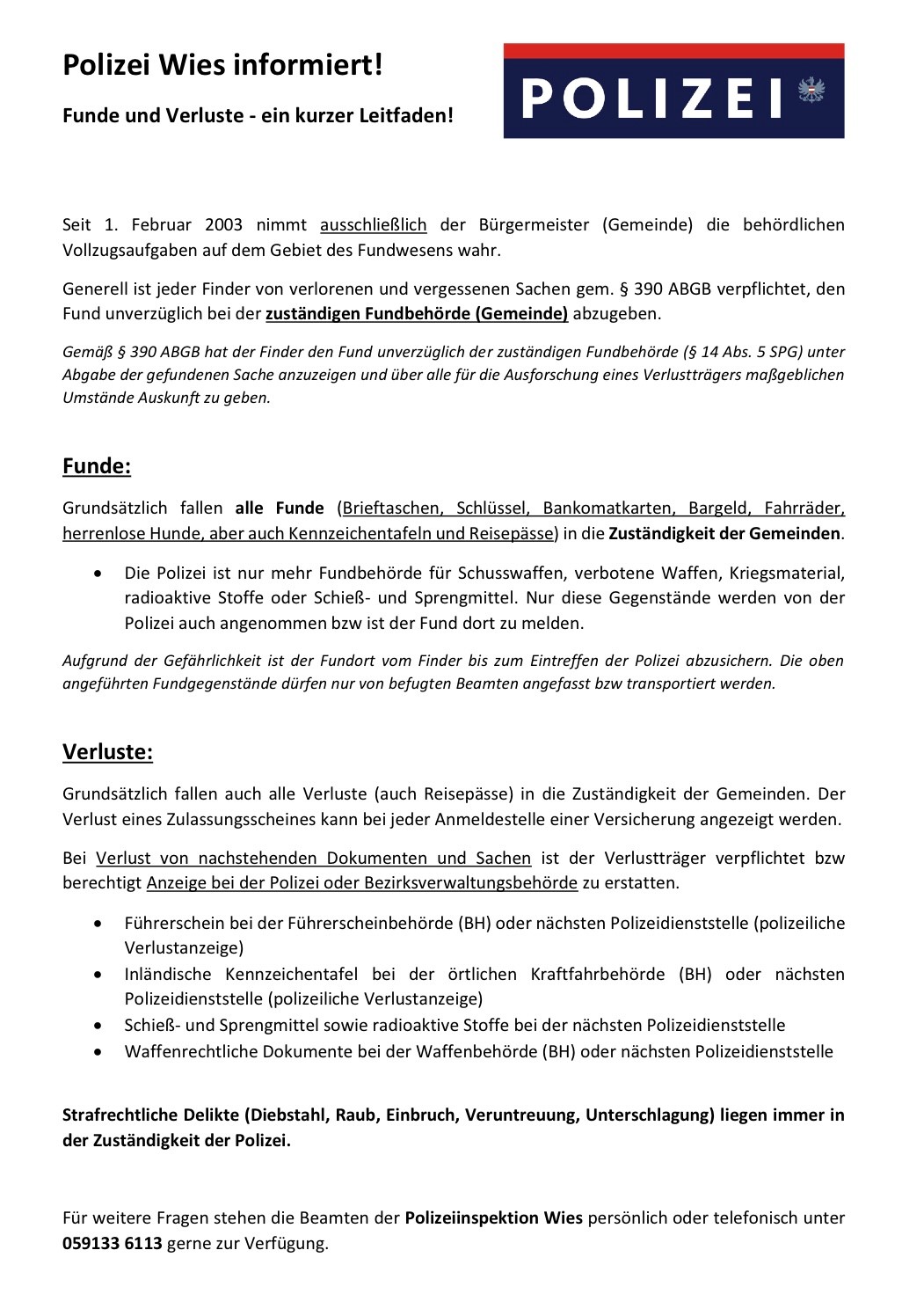Polizei informiert Funde und Verluste ein kurzer Leitfaden