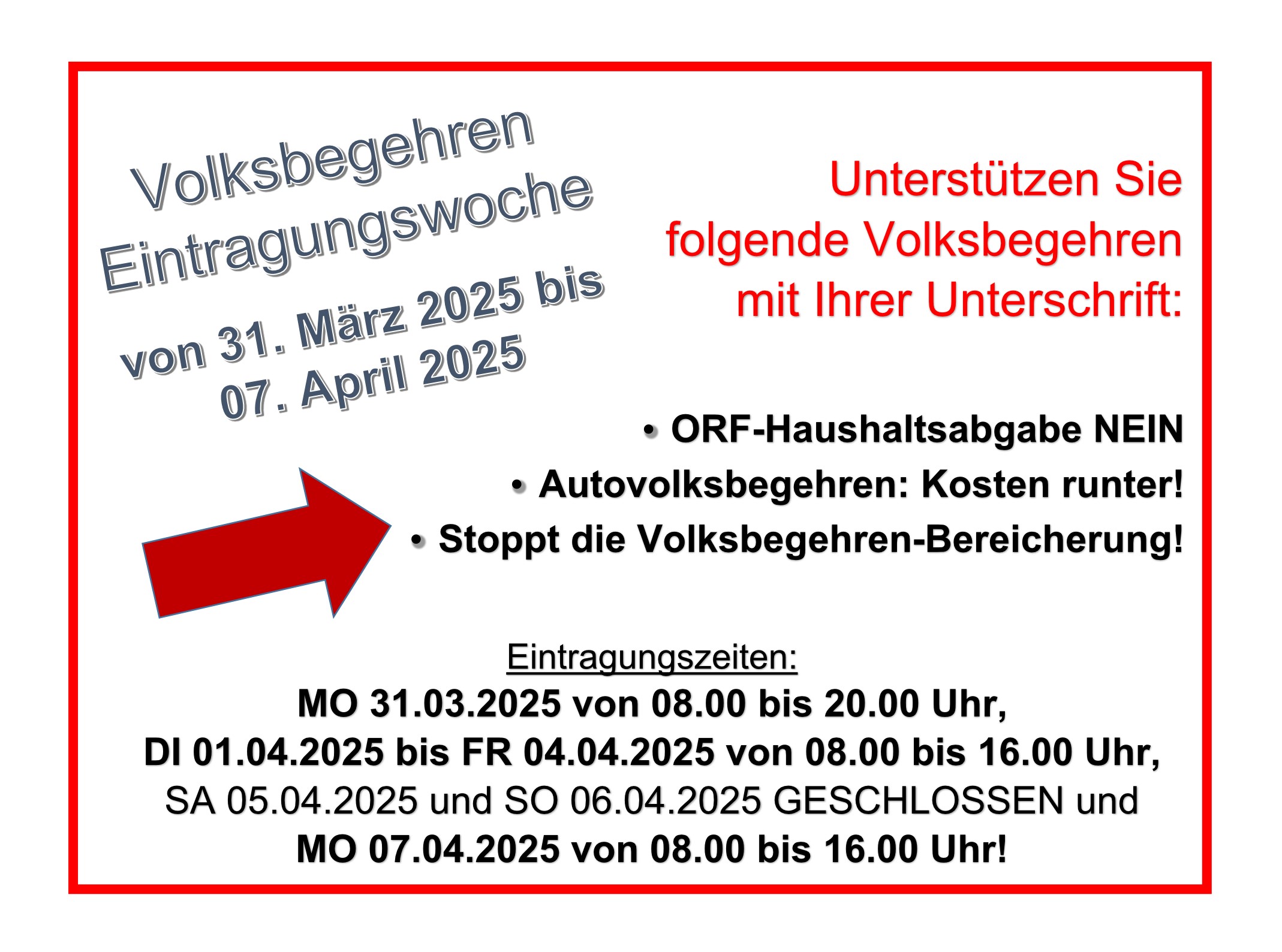 Volksbegehren Eintragungwoche März 2025